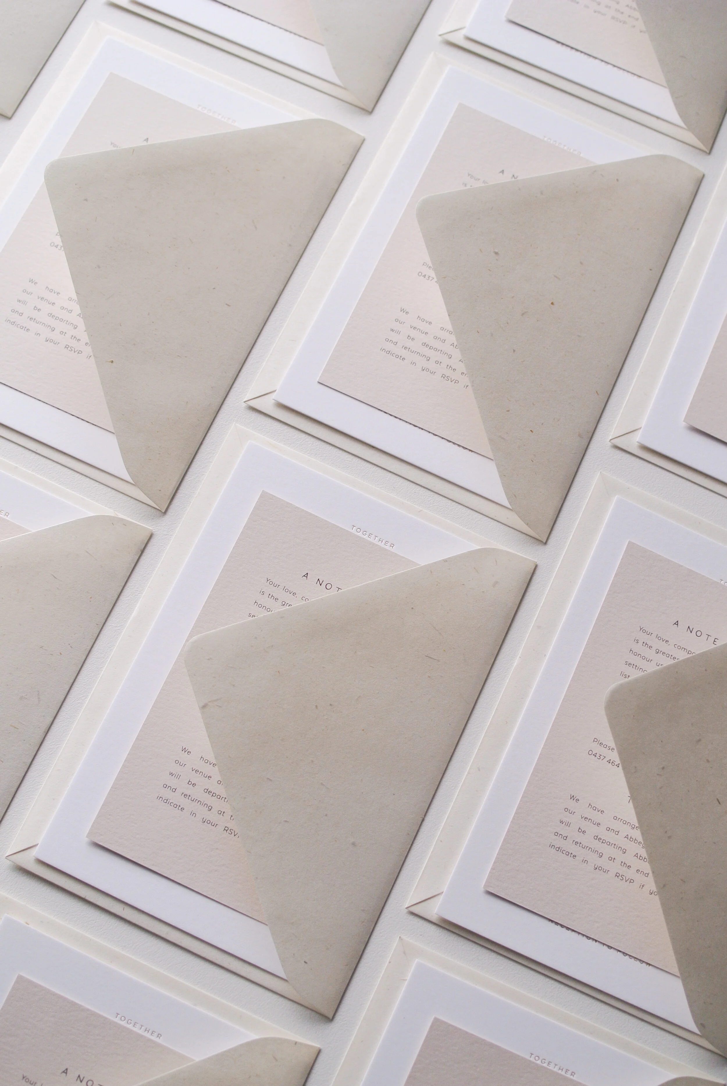 Invitation: Matte Gold Foil on White, Double Thickness Card, 180 x 120mm, Wheat Envelope  |  Details Card: Black Ink on Almond, A6  |  Love Note Design