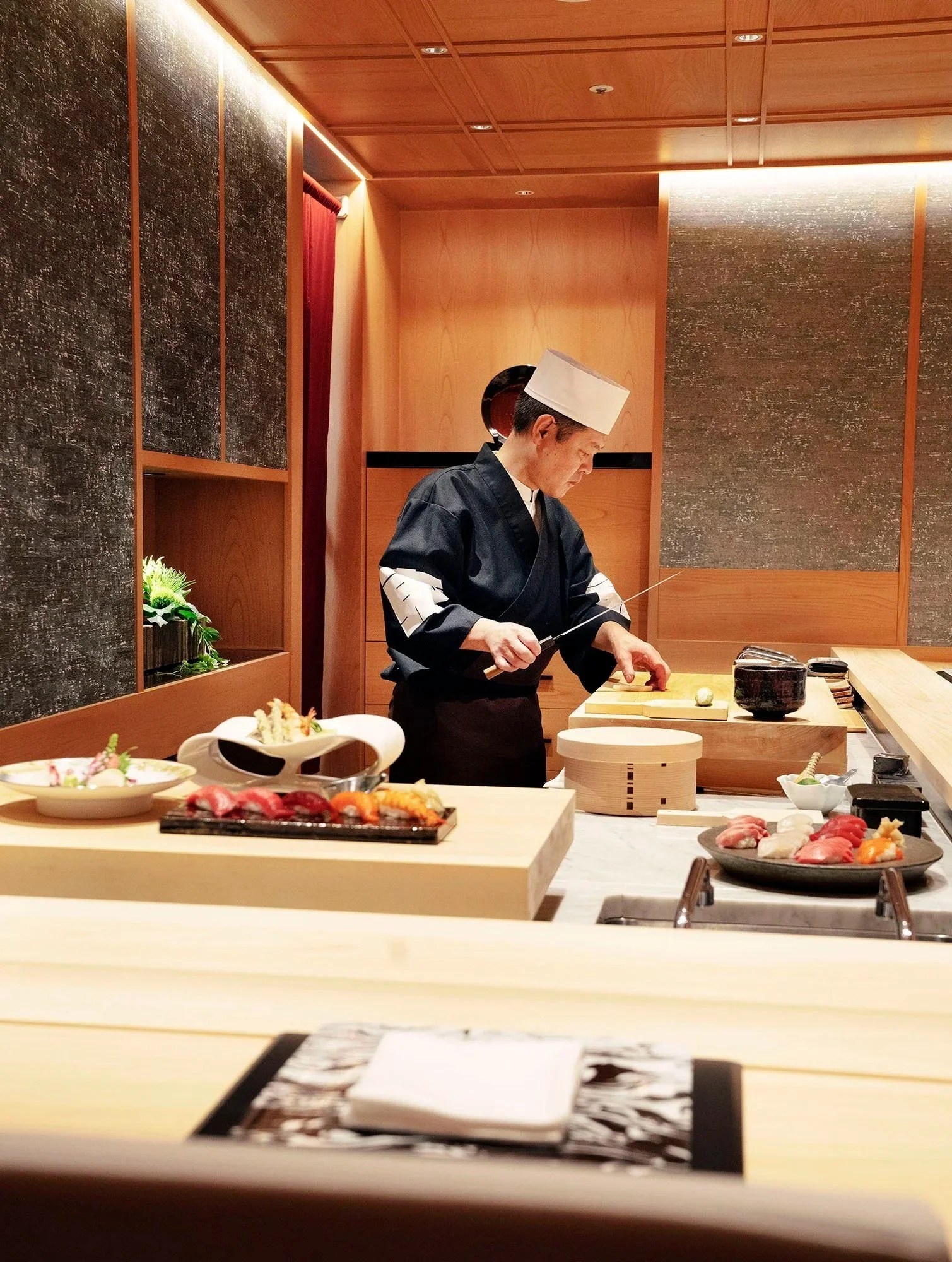 Sushi chef at Hyatt Regency Tokyo Bay, hotel restaurant and chef photography in Japan