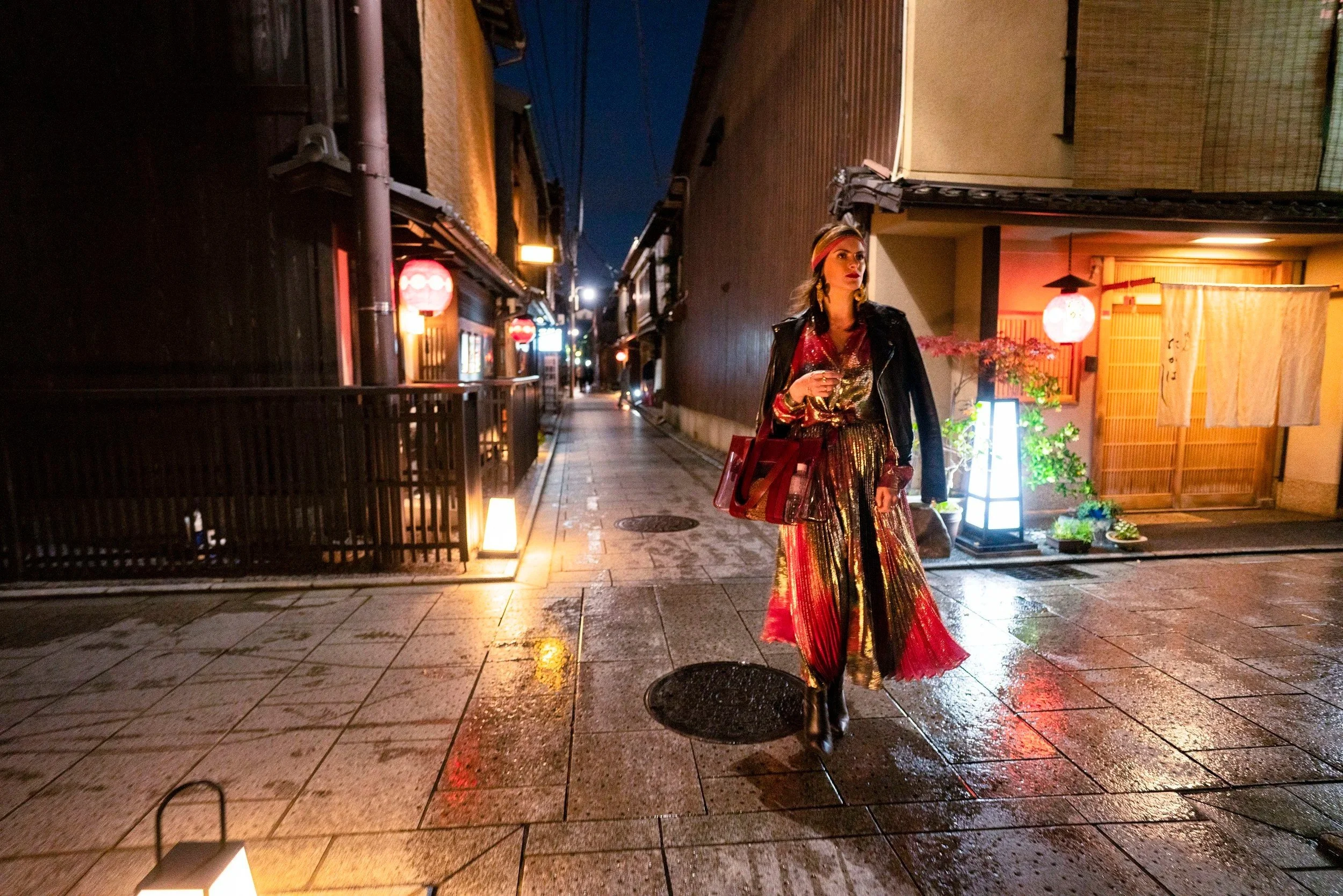 Guest in a Kyoto street at night, hotel photography in Japan for Four Seasons Hotel Kyoto