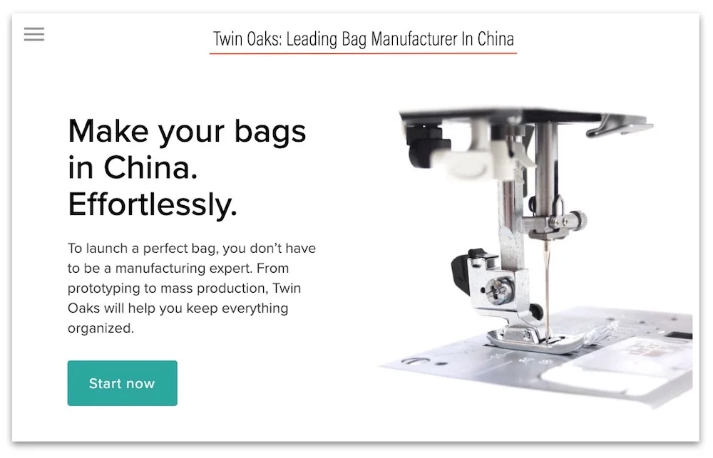 On the homepage of the official website of twin oaks bags, it reads: “leading bag manufacturer in China.”