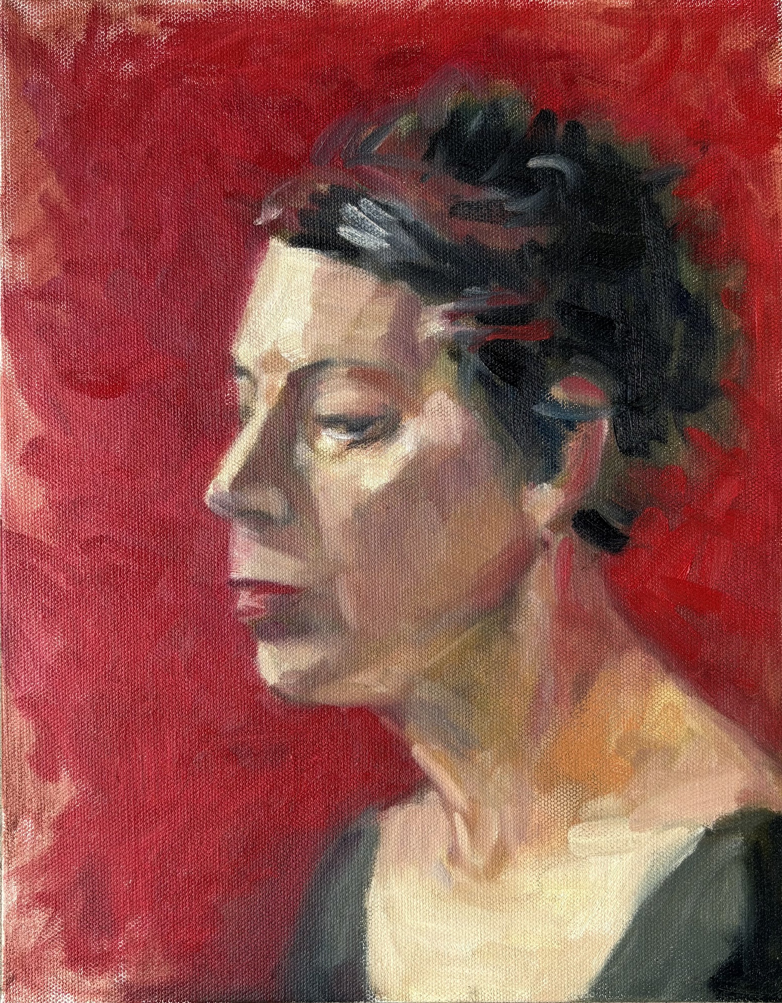 'Red Lady' Ala Prima, oil on canvas 11"x14" inches. Available [Inquire for Details]