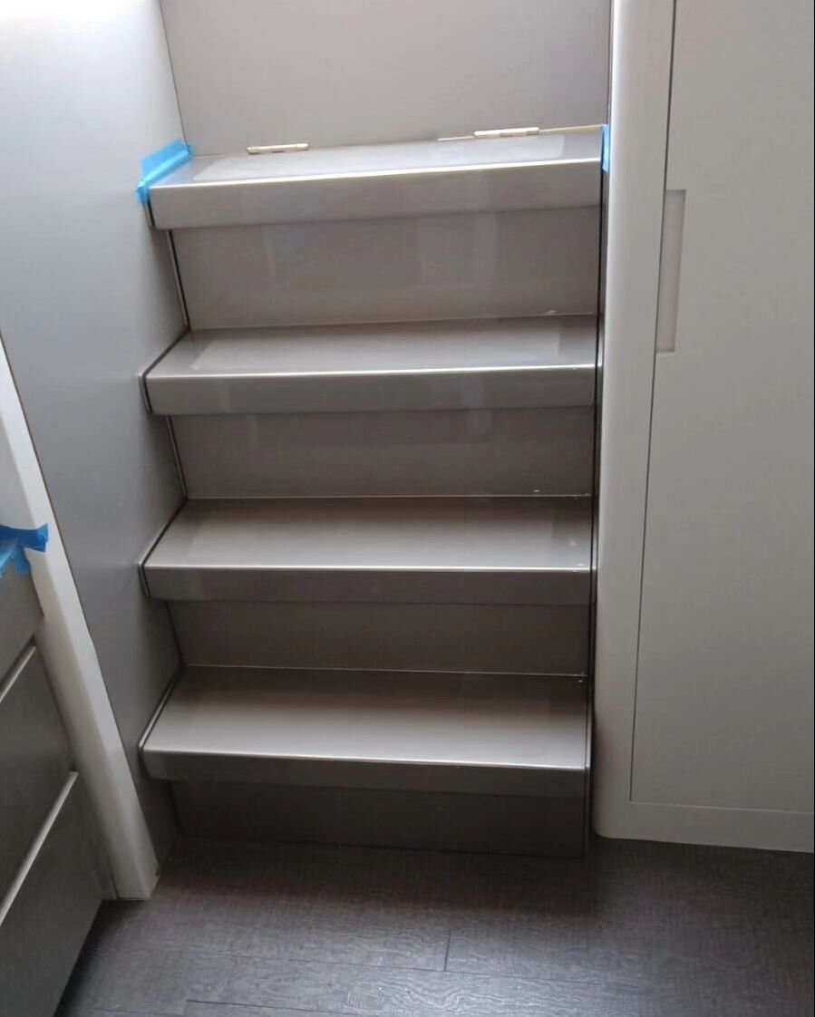 Upgrade from hanging ladder to access crew quarters to this nice 4 step staircase with storage under