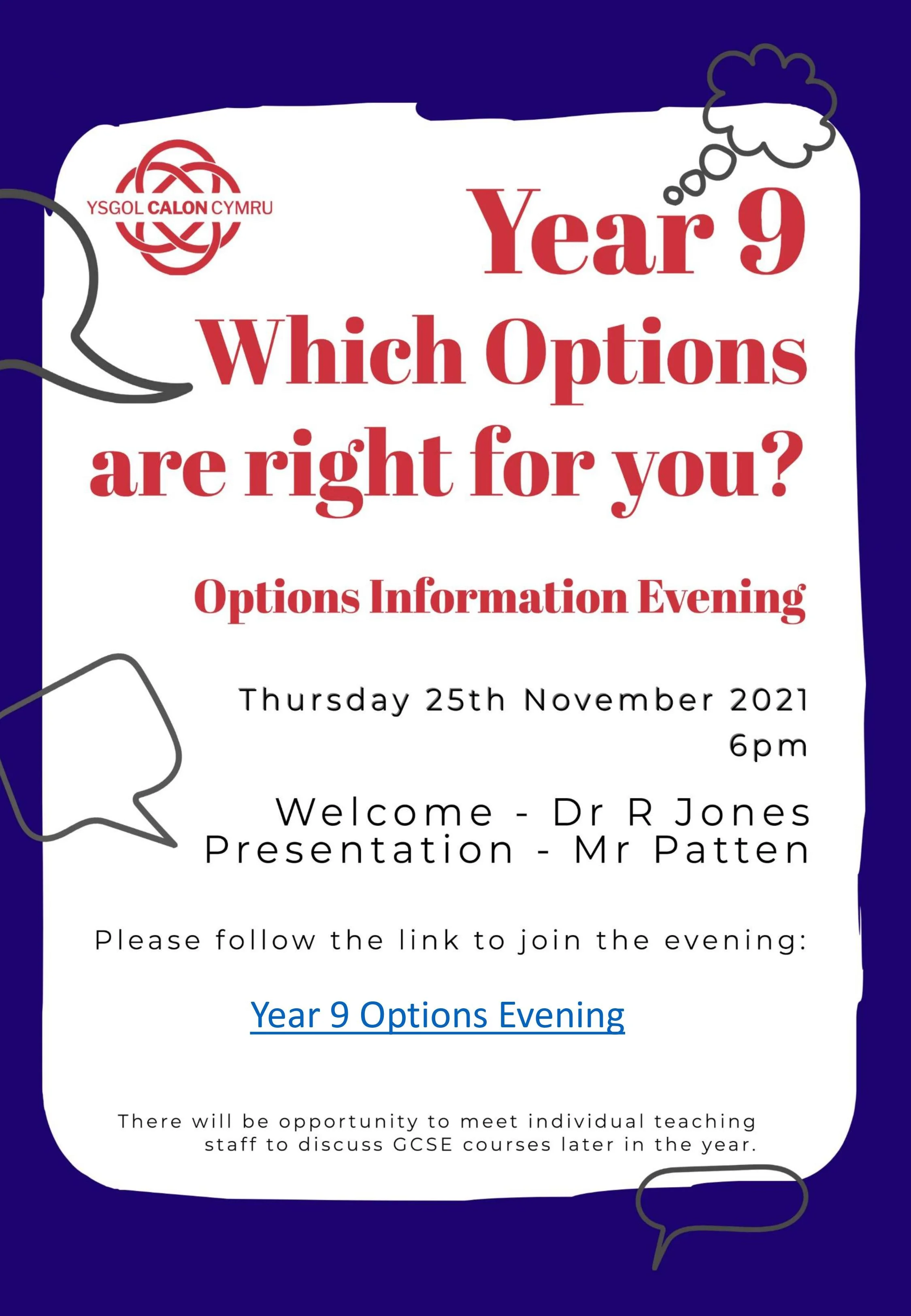Year 9 Options Evening / Noson Opsiynau Blwyddyn 9&nbsp;