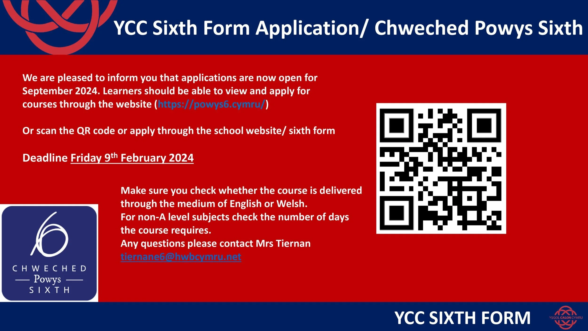 YCC Sixth Form Application / Cais Chweched Dosbarth YCC
