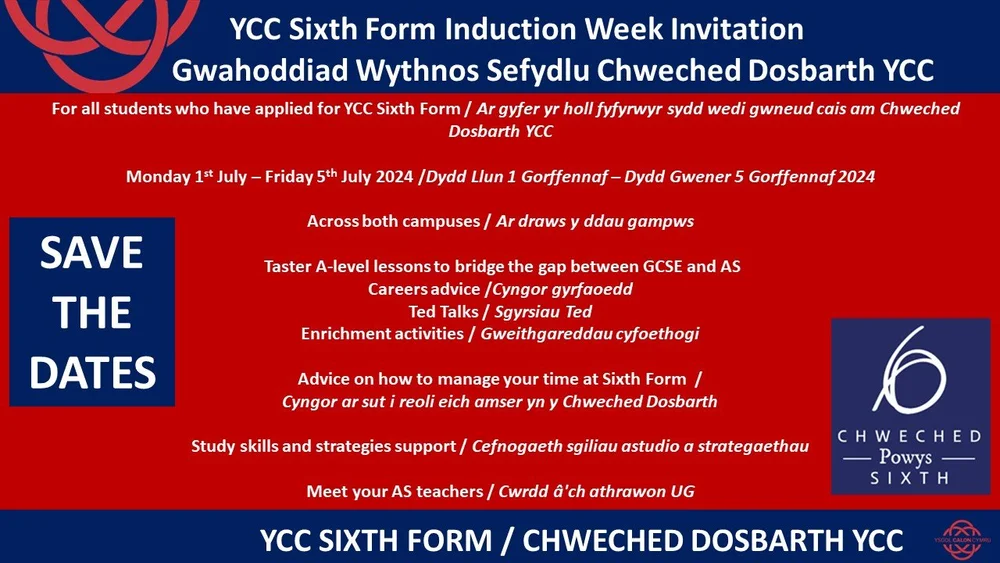 YCC Sixth Form Induction Week Invitation / Gwahoddiad Wythnos Sefydlu ...