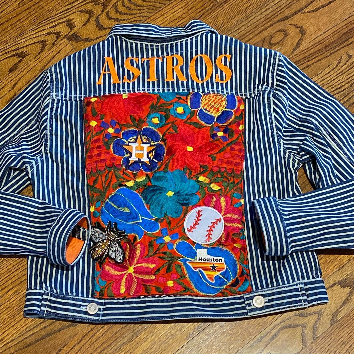 Handmade Astros Embroidered Blue With Stripes Jacket for Women 