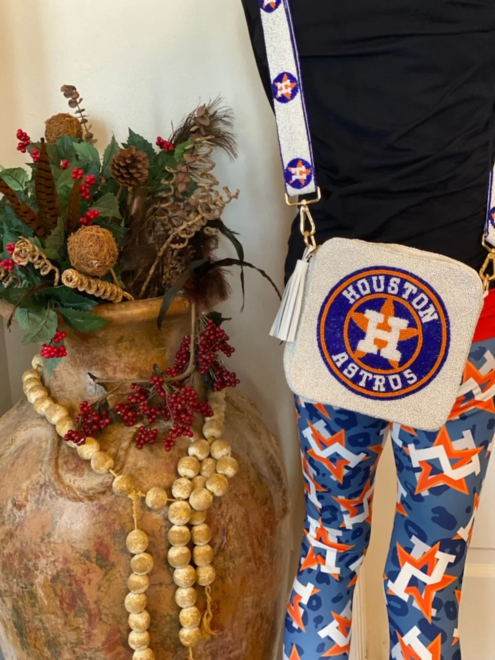 Houston Astros Square Beaded Crossbody Purse