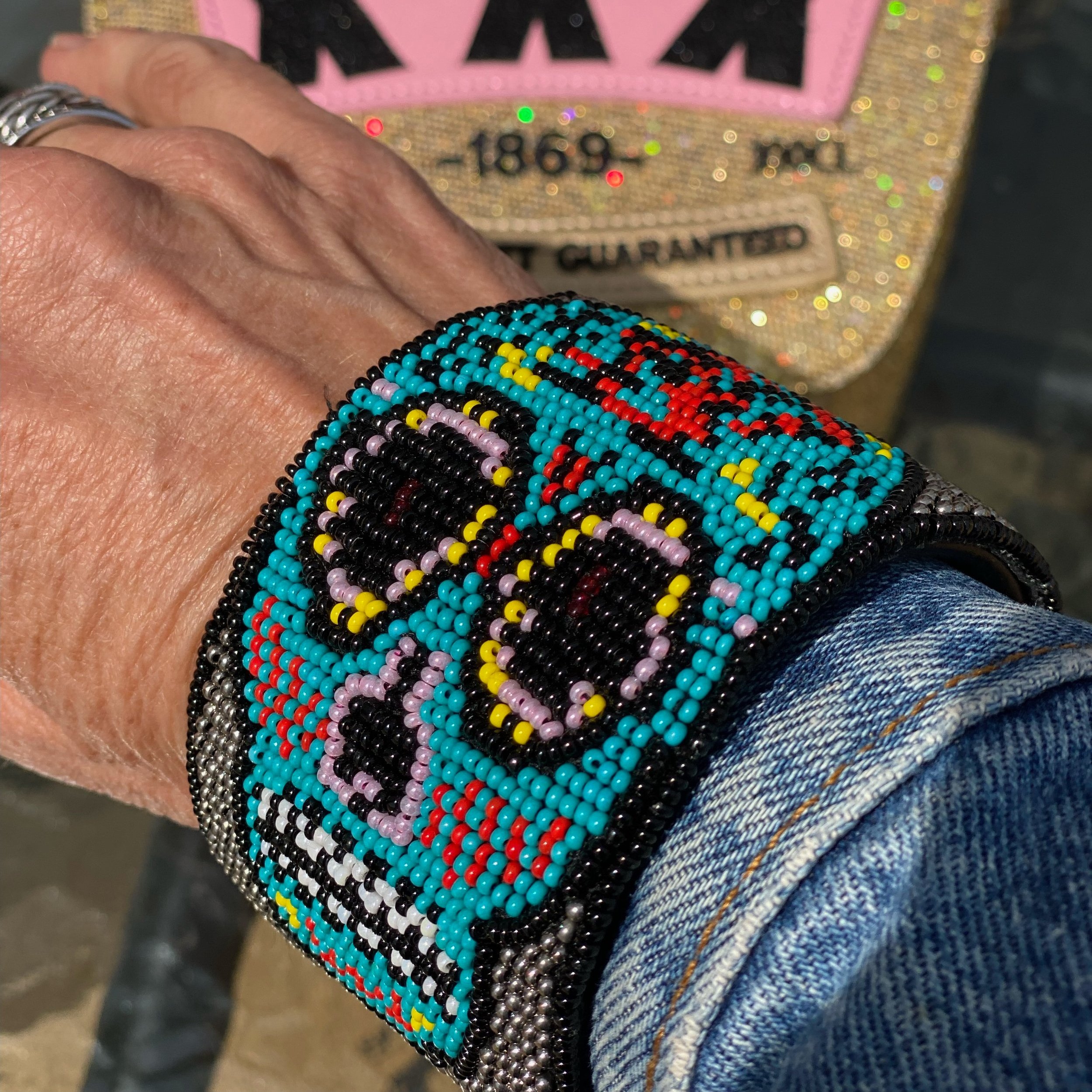 Beaded Skull Cuff Bracelet