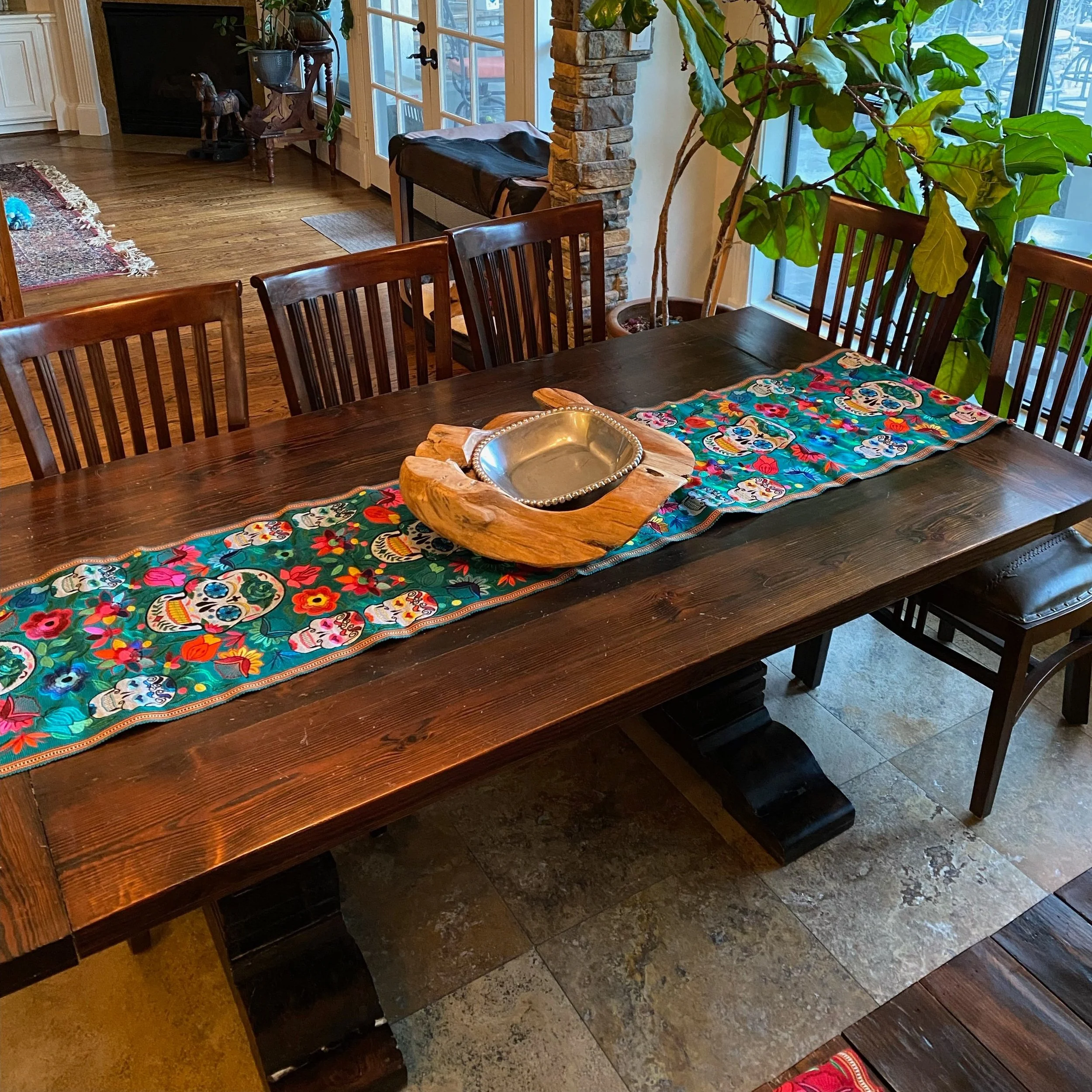Teal Guatemalan Skull Table Runner