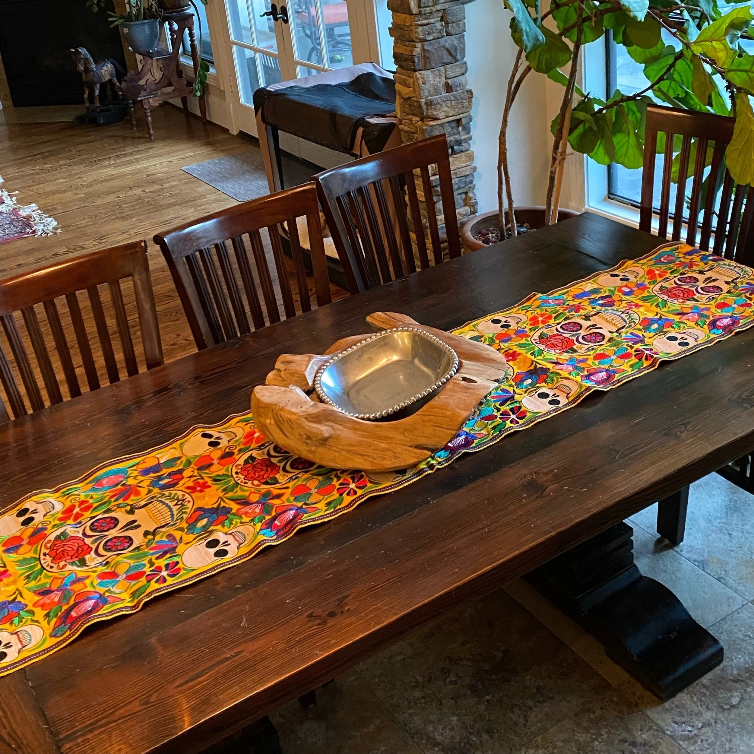 Yellow Guatemalan Skull Table Runner