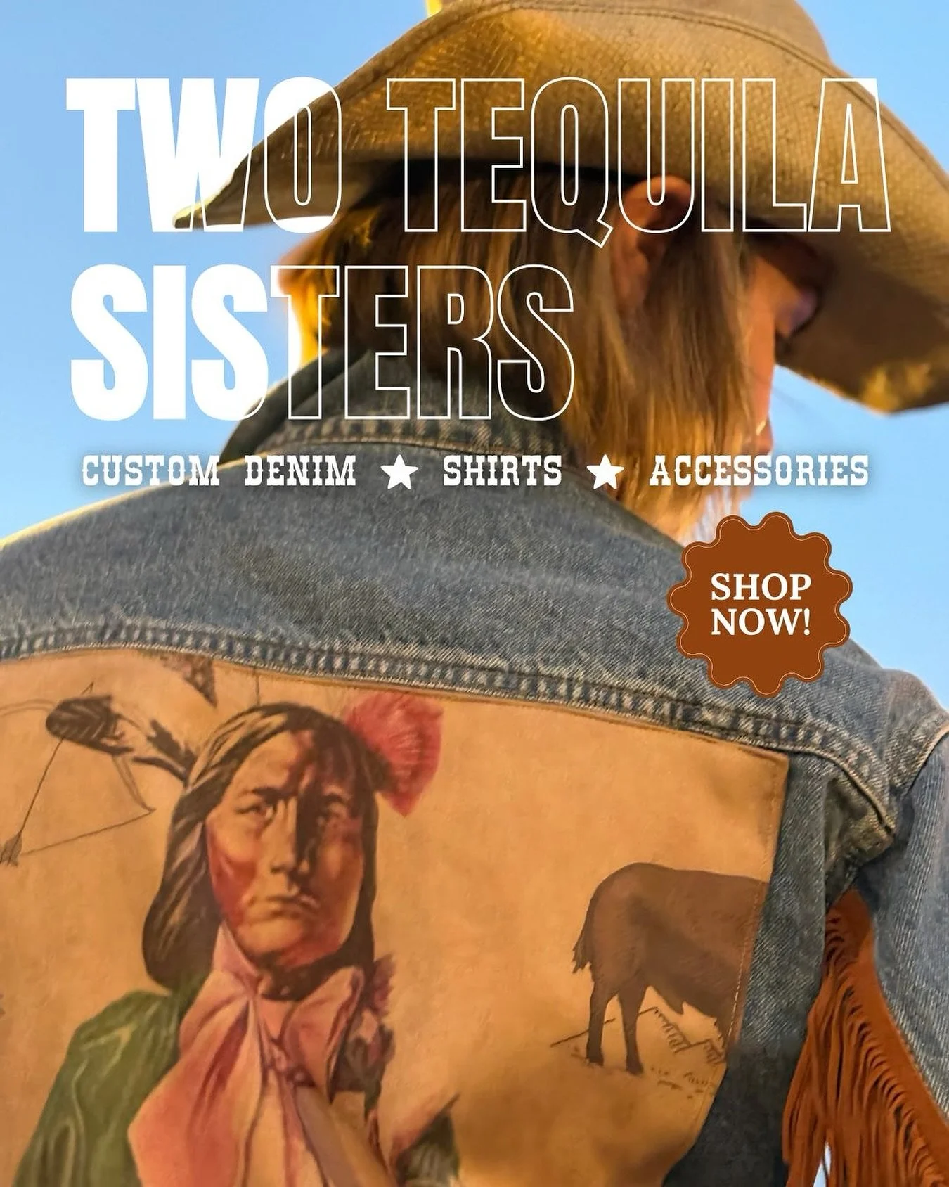 Friday called and she&rsquo;s bringing tequila! ⭐️🥃

Kick back, pour yourself a drink, and slip into weekend mode with Two Tequila Sisters&rsquo; bold styles that pair perfectly with happy hour vibes. 

✨ Custom Sized Denim Jackets &mdash; make it y
