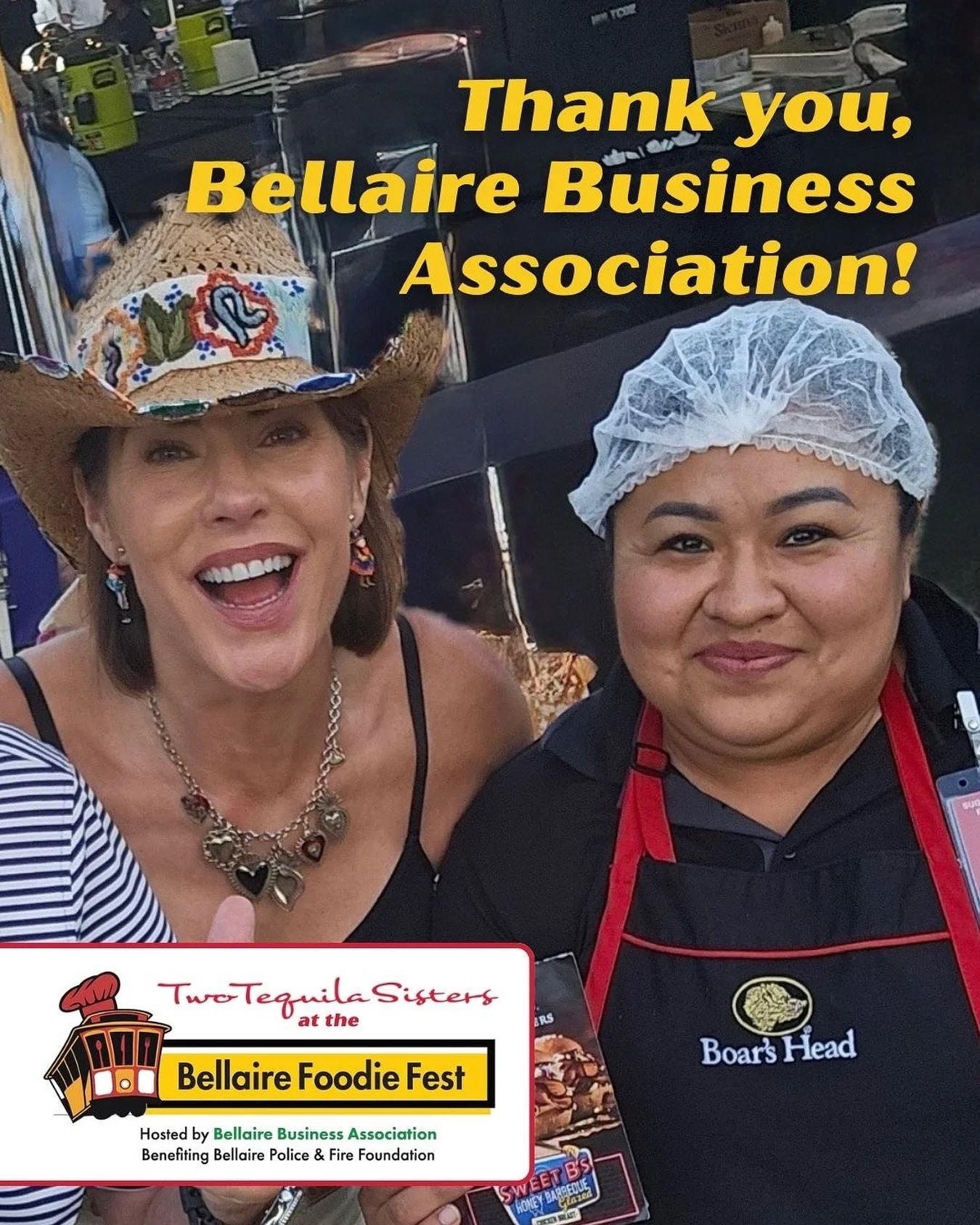 Two things we never say no to: tequila + FOOD. 🥂🌮 Big cheers to the @bellairebiz and @heb for hosting such a deliciously fun Foodie Fest! You already know your Two Tequila Sisters never pass up a good bite, especially after a margarita (or two 😜).