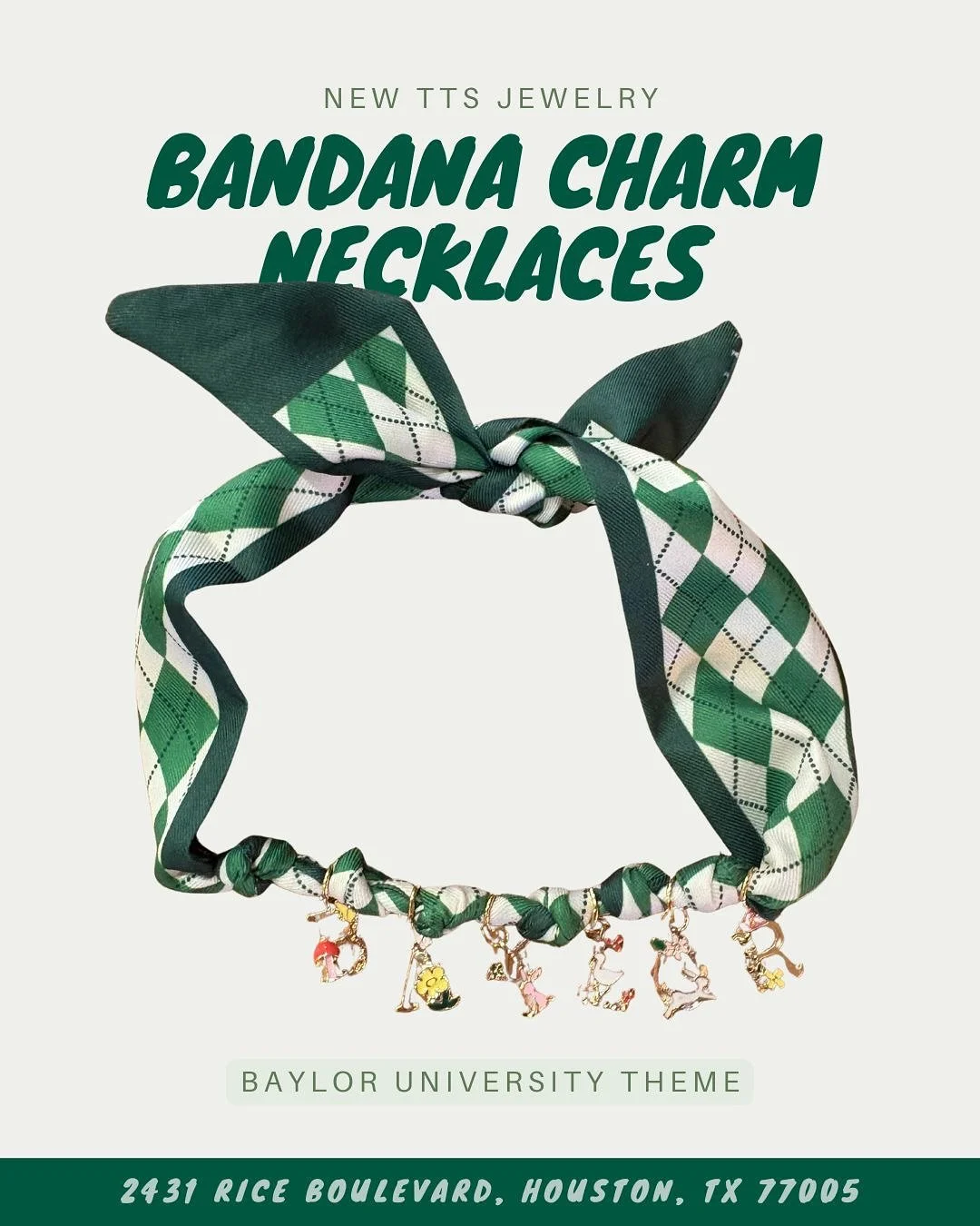 Meet your new favorite plus-one: the TTS Bandana Charm Necklace 🤠💫 

🛍️ Limited stock now available for purchase at @thehivepopup - $49

Don&rsquo;t see one you like? We got you. Just DM us your custom vision and we can make it happen! 

#NabdanaC