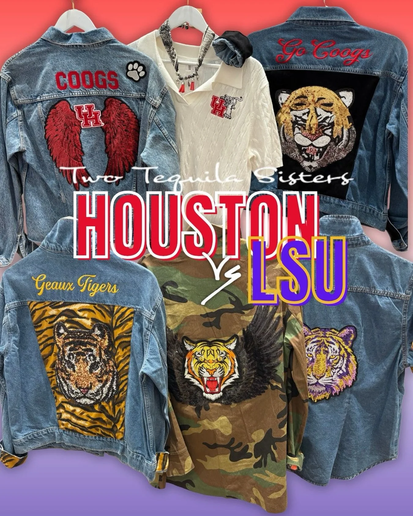 Who you got??? 🫵💥

Ready for UH vs LSU tonight? We are!!! Can you guess who we&rsquo;re rooting for? Here&rsquo;s a hint: ❤️📍🐾

Get your game day merch at @thehivepopup where there is also a STORE-WIDE SALE till the end of the year!!! 🏷️

#TwoTe