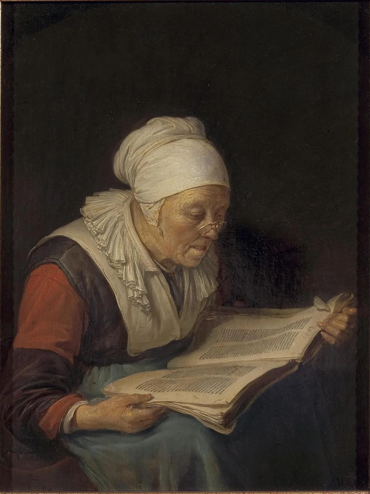 Gerard Dou, Old Woman Reading A Book , c 1660-1665, oil on panel, Hermitage Museum