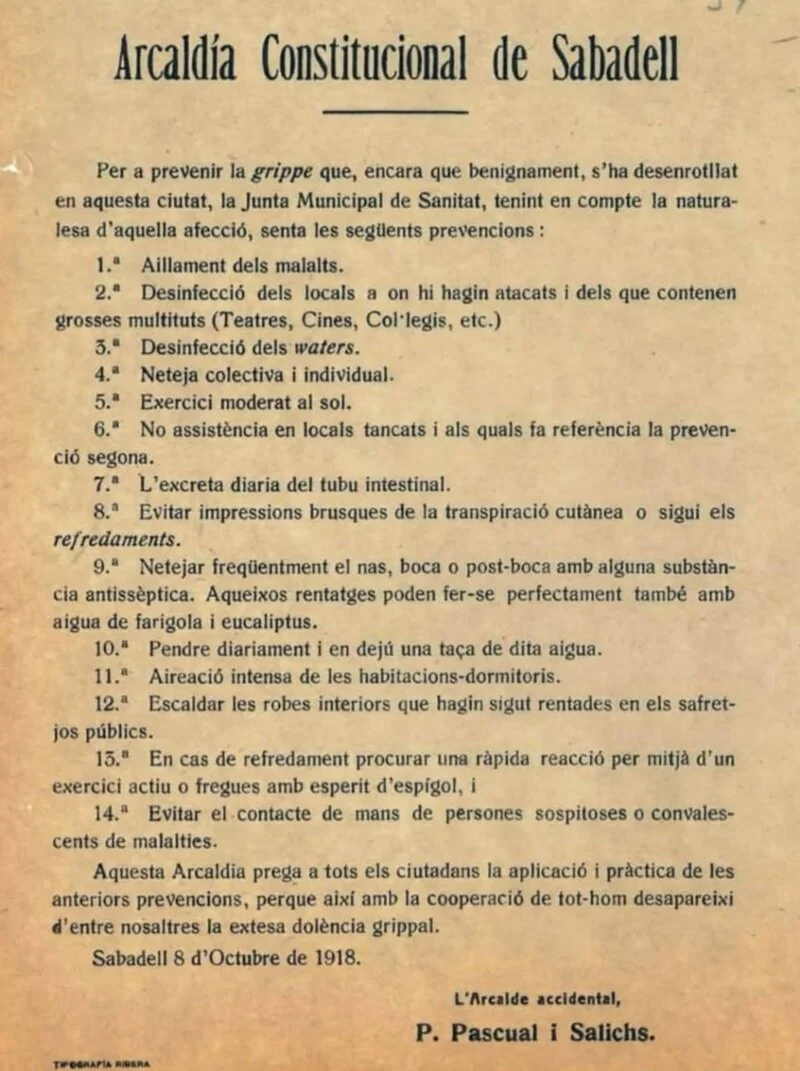 City measures enacted in Sabadell in October 1918.