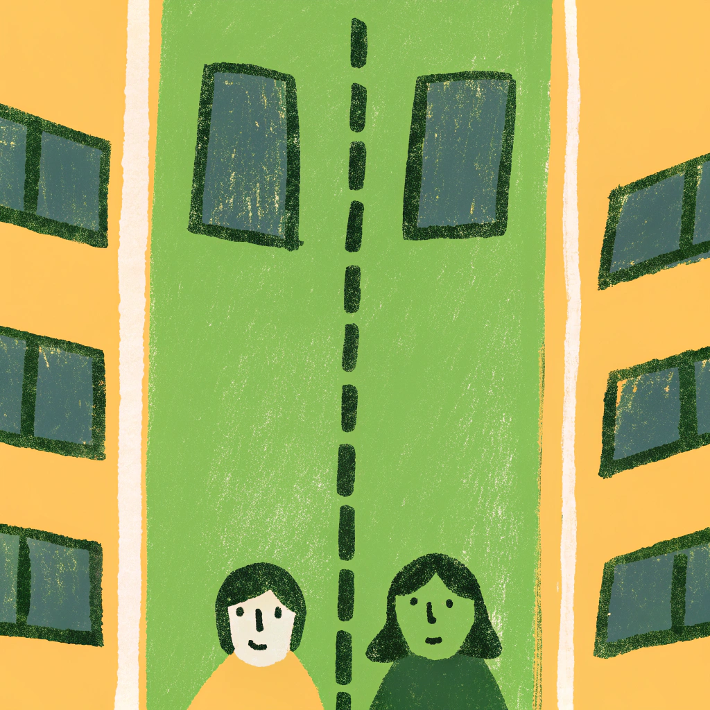 illustration of two figures, abstract, showing Horn Park neighbourhood