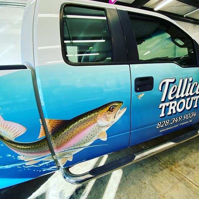2 down 1 more to go. Tellico Trout new vehicle graphics. #franklinnc #digitalprinting #signsexpress #shoplocal  #carwraps