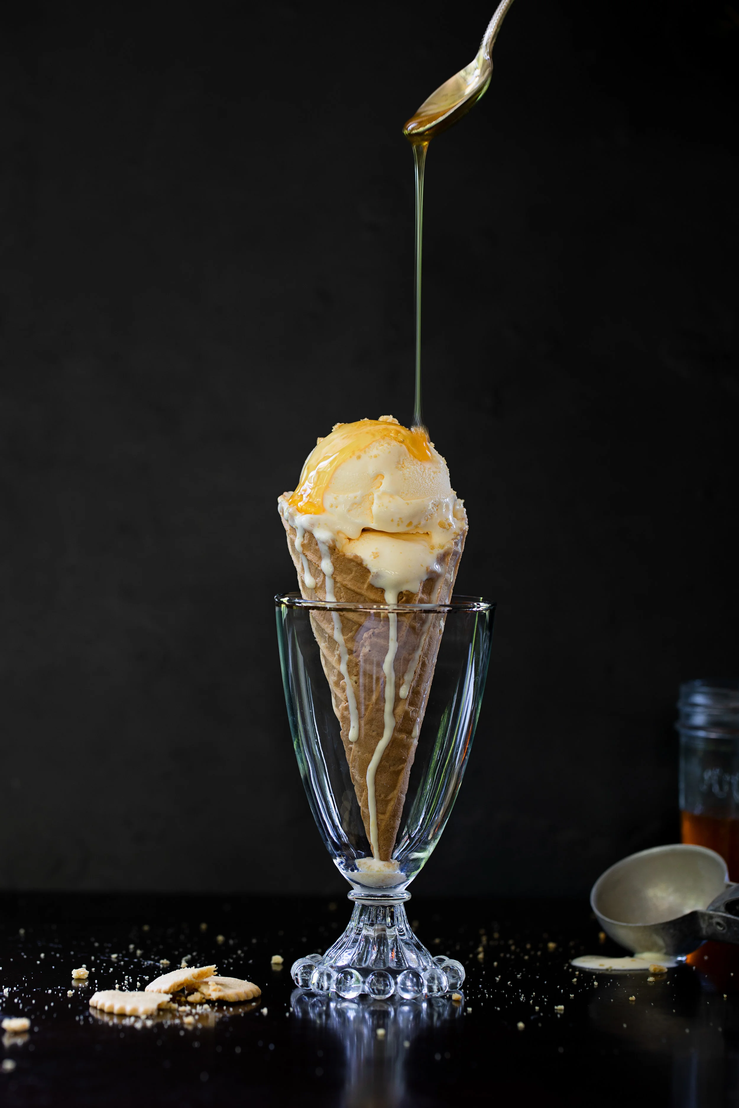 Peach Ice Cream with Honey Drizzle