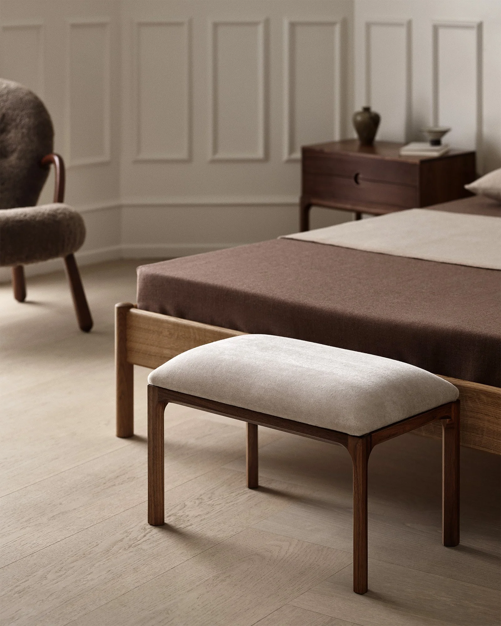 Kai Kristiansen's Entre bench by Dagmar in solid walnut with oiled finish, part of the modular Entre series designed in 1956 for Danish Modern interiors