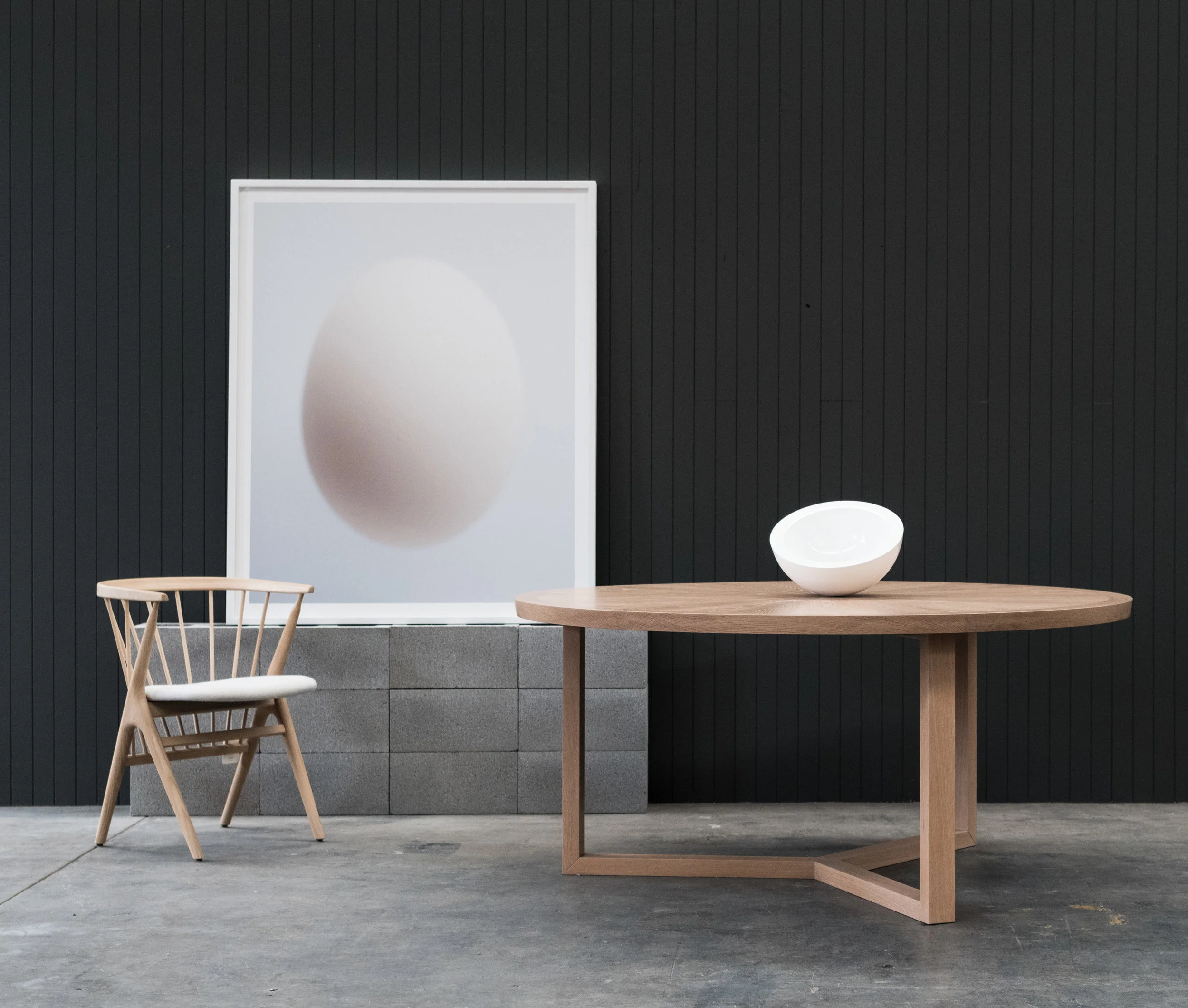Oak, teak oiled oak with seat upholstered & black with black leather