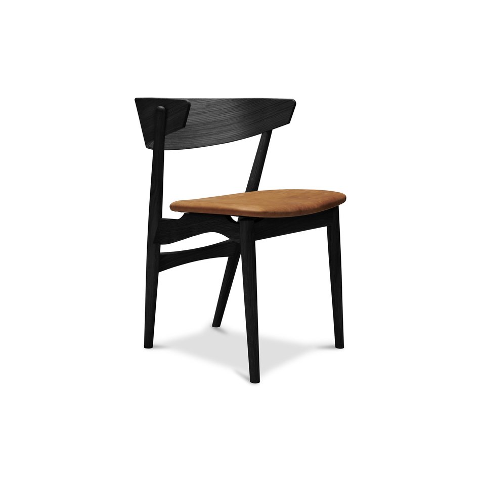 The no 7. chair - black lacquered oak with cognac leather seat