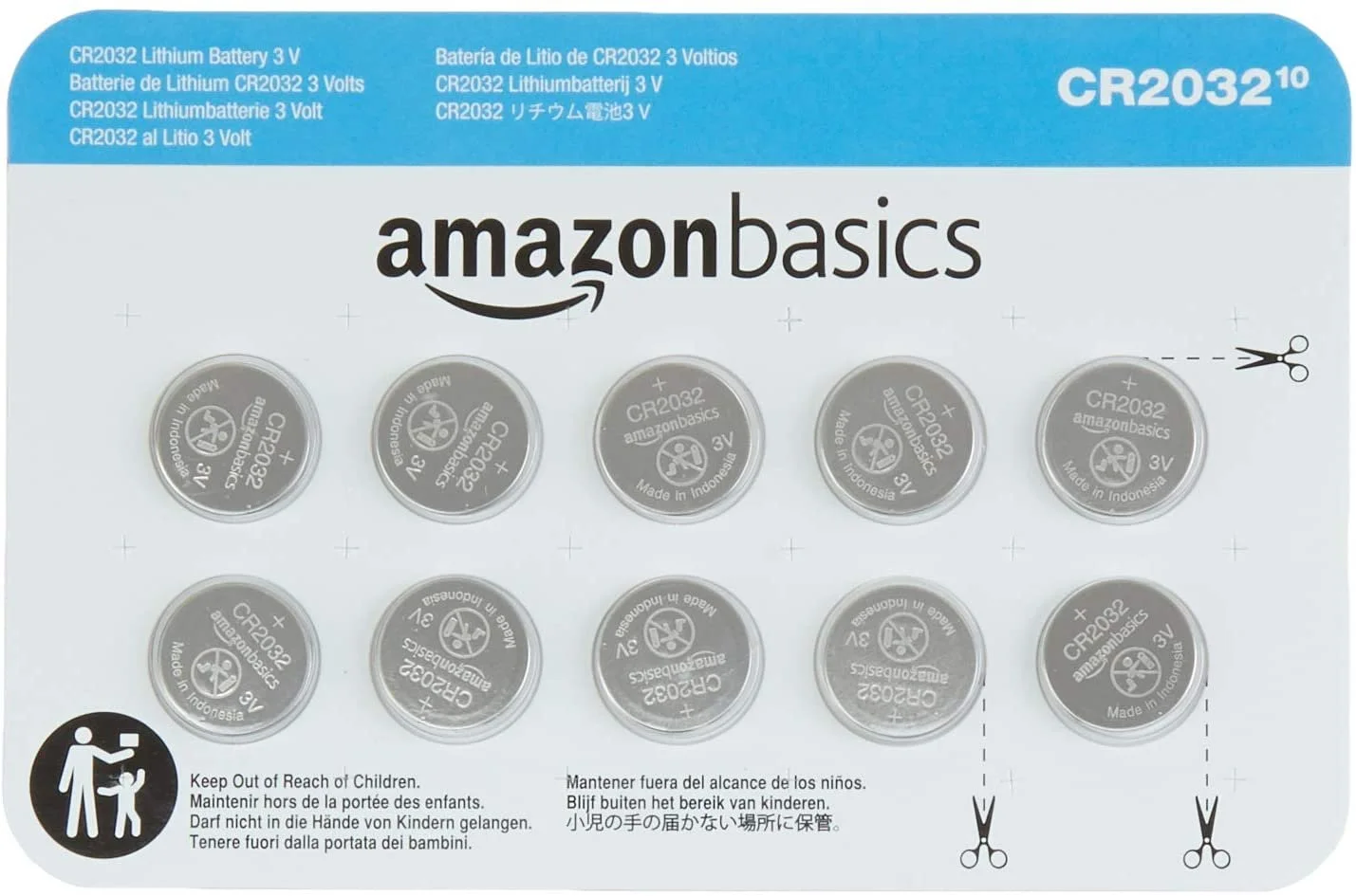 Amazon Basics 10 Pack CR2032 3 Volt Lithium Coin Cell Battery
