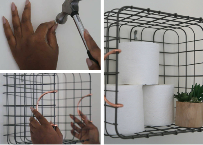 Details about   Metal Wire Over The Cabinet Basket Bathroom Caddy Grid Basket with Hook 