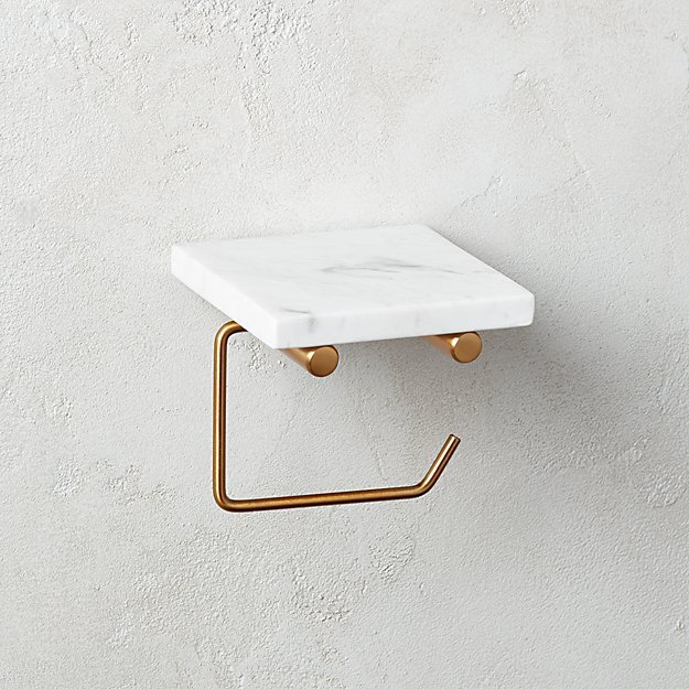 WHITE MARBLE WALL MOUNTED TOILET PAPER HOLDER WITH SHELF