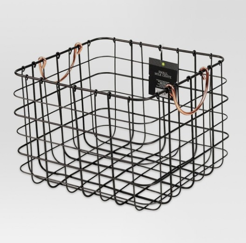 Small Milk Crate With Copper Handles - Threshold , Silver