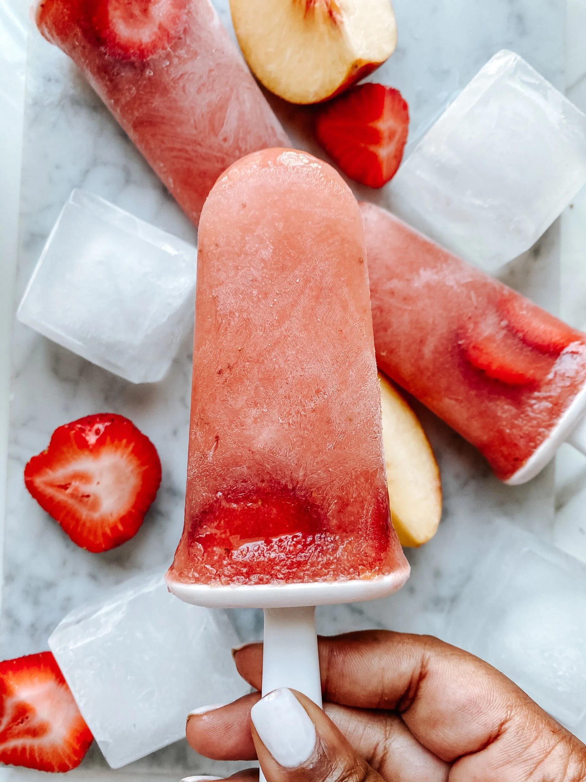 Strawberry Peach Frosé Popsicles
