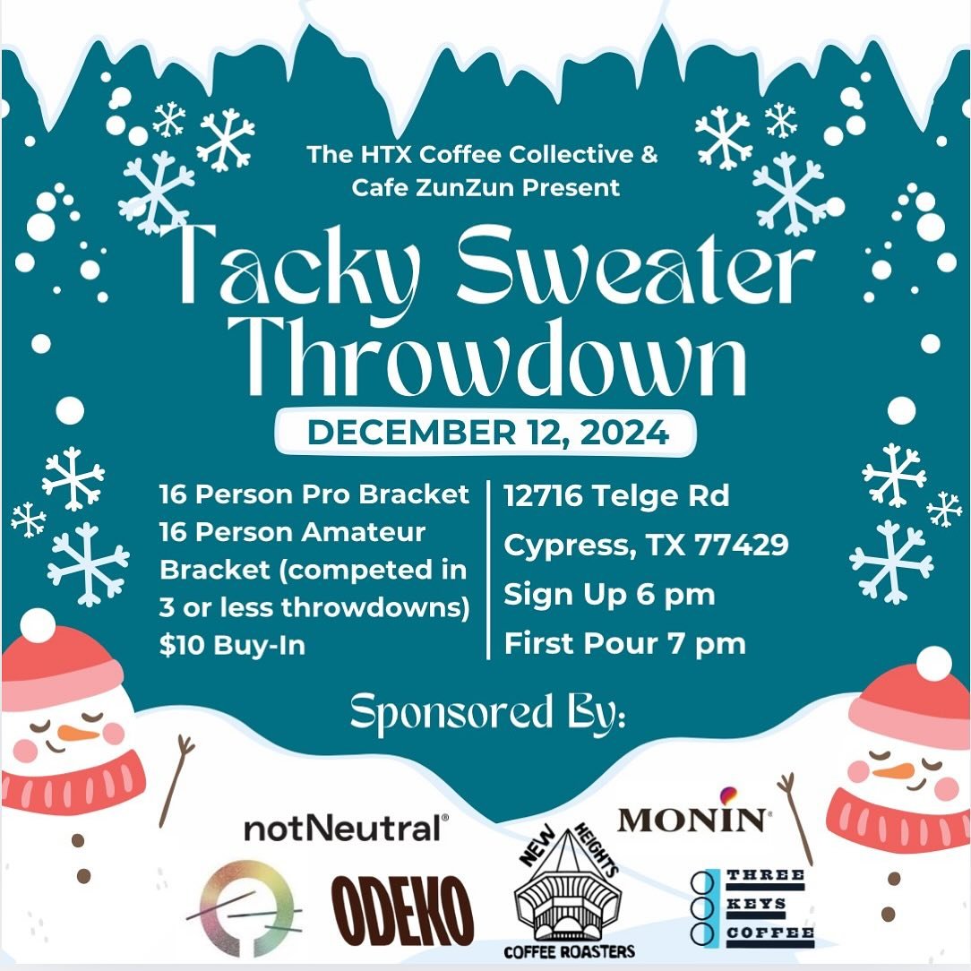 DEC 2024 TNT: The Tacky Holiday Sweater Throwdown!

Bringing back one of the most cherished latte art throwdowns of the year, @cafe_zunzun will be hosting the Tacky Holiday Sweater TNT! It&rsquo;s time to pull out the most colorful, festive, and gaud