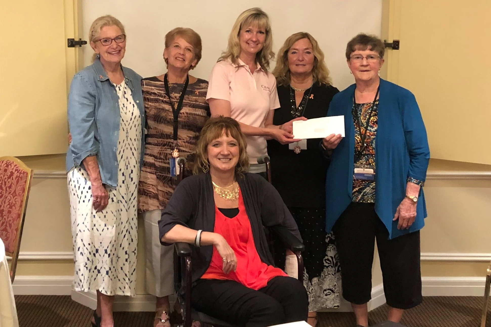 Photo left to right: Chris van Luling, Office Staff, MS Support Foundation, Donna B. Briggs, Office Staff, MS Support Foundation, Laurie Reopell, Payroll Manager, Crane, Wende Carver, President of the Board, MS Support Foundation, Judy Bombardier, Executive Director, MS Support Foundation, Front Row: Kathy Mazzeo, Accounting Manager, GL&V USA, Inc.
