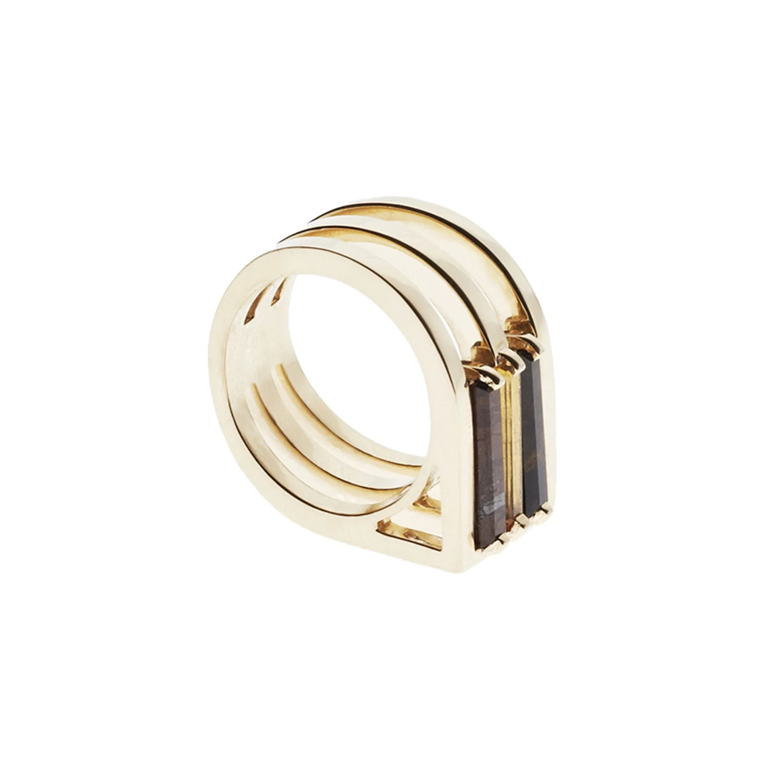 18k gold triple banded ring with gemstones