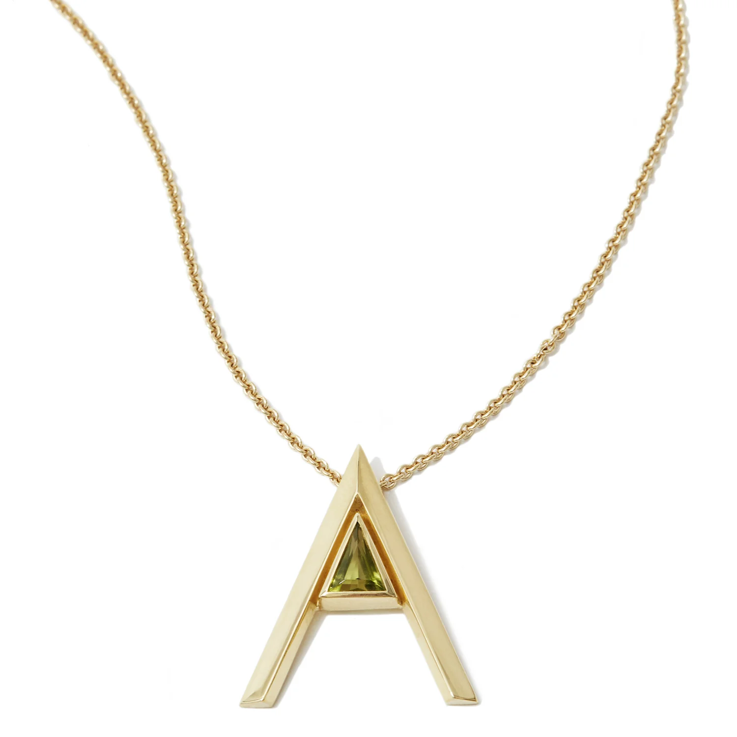 18k gold A Letter Pendant with Gemstone