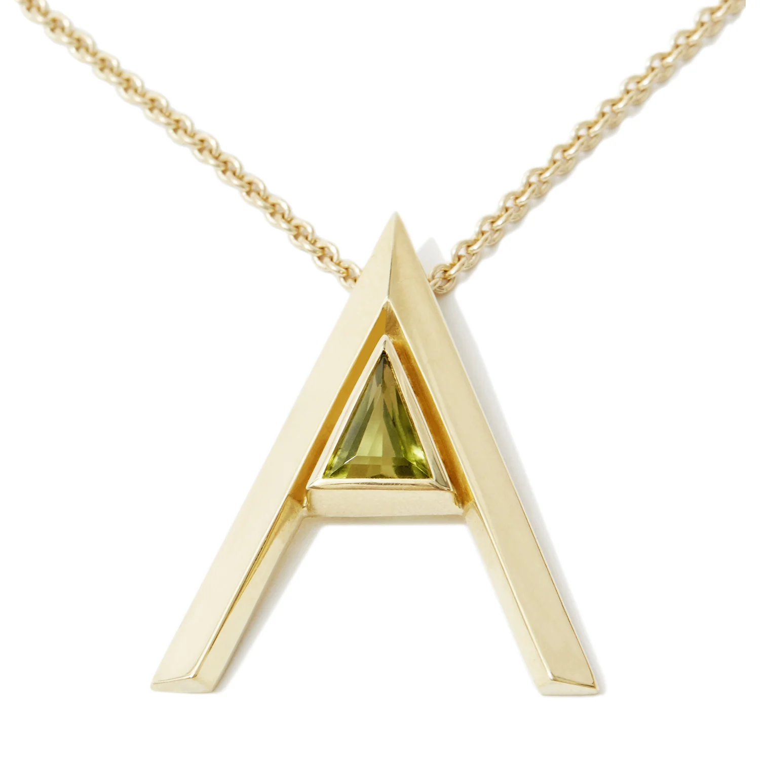 18k gold A Letter Pendant with Gemstone