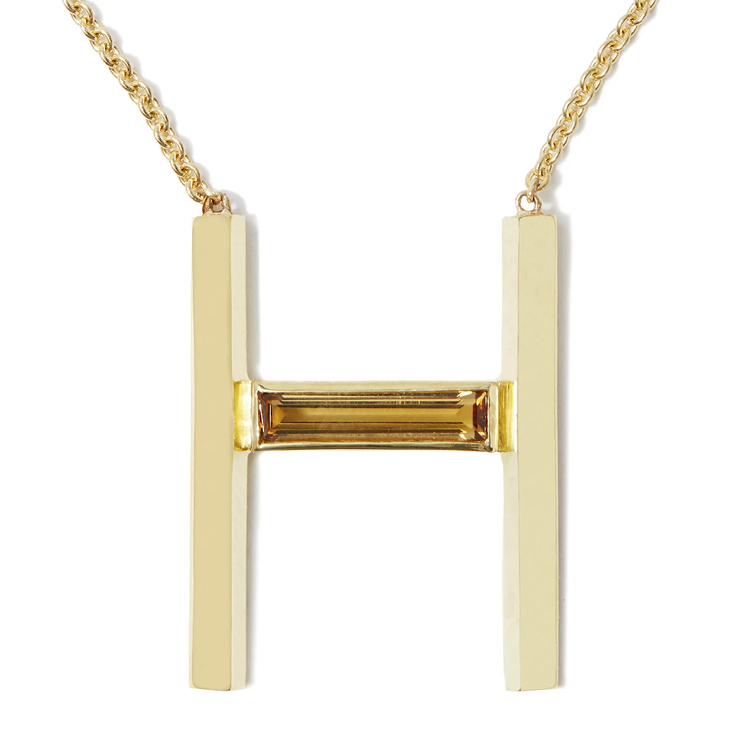 H letter gold necklace with cognac citrine gemstone