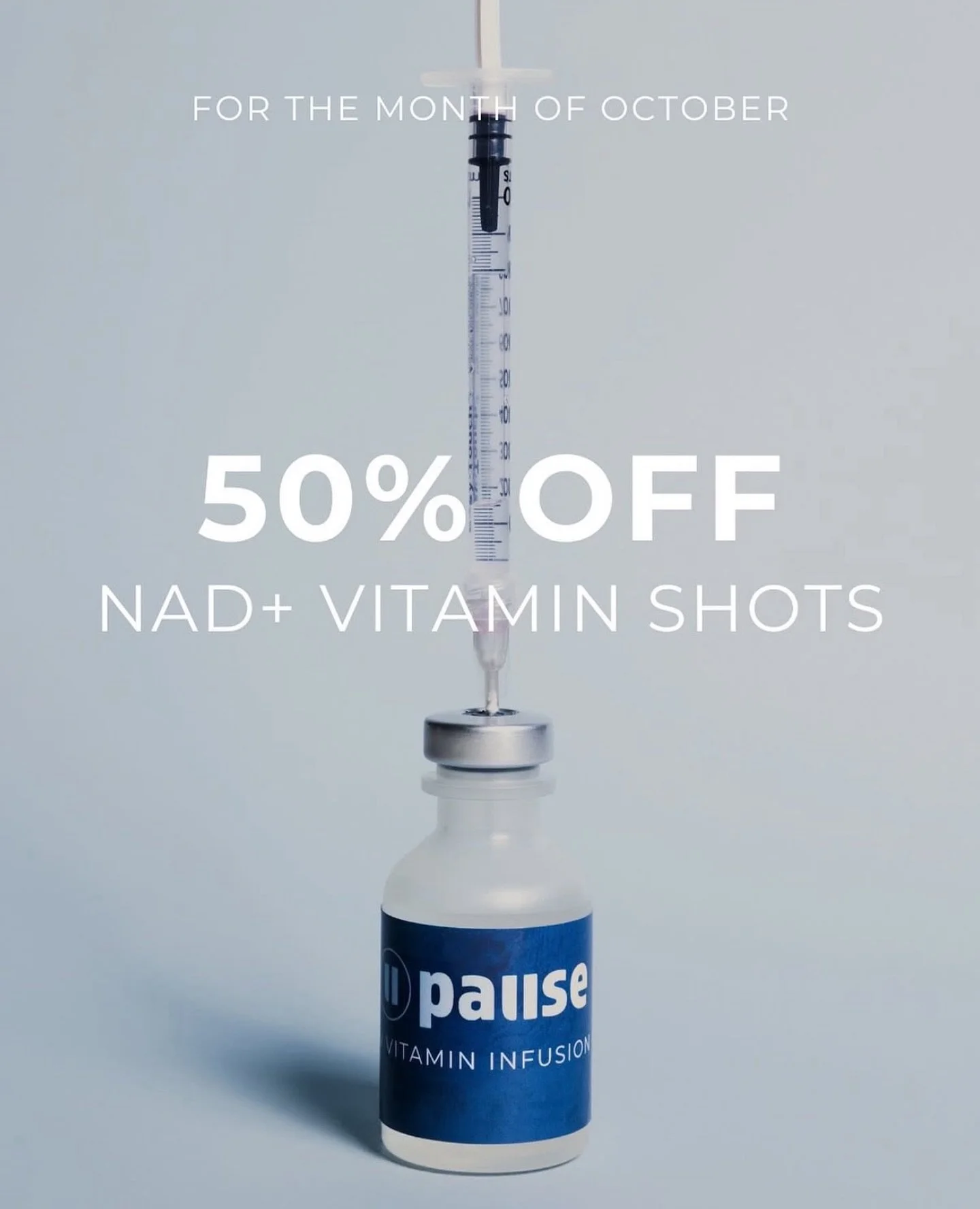 This October, enjoy 50% off all NAD+ vitamin shots (50mg + 100mg). Book with code LONGEVITY and save today.

No limit on redemptions. Link in bio to book!