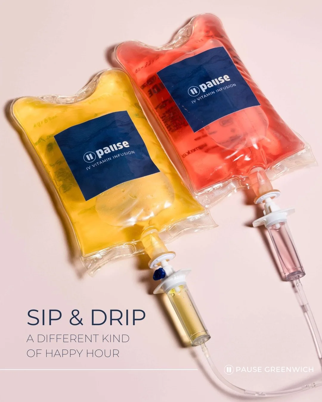 Join us for Sip &amp; Drip, a different kind of happy hour at Pause Greenwich 💙

Reserve an IV drip with your bestie, partner, or favorite work buddy this Thursday, 2/12 from 5&ndash;8pm and take advantage of our special promotion:

Book one IV drip