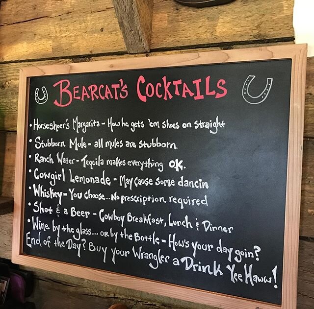 Happy Friday! Fun bar menu in a very cool stable/ranch in Edwards, Colorado @bearcatstables #cowgirllemonade #greatoutdoors #happyfathersdayweekend #cowboystyle