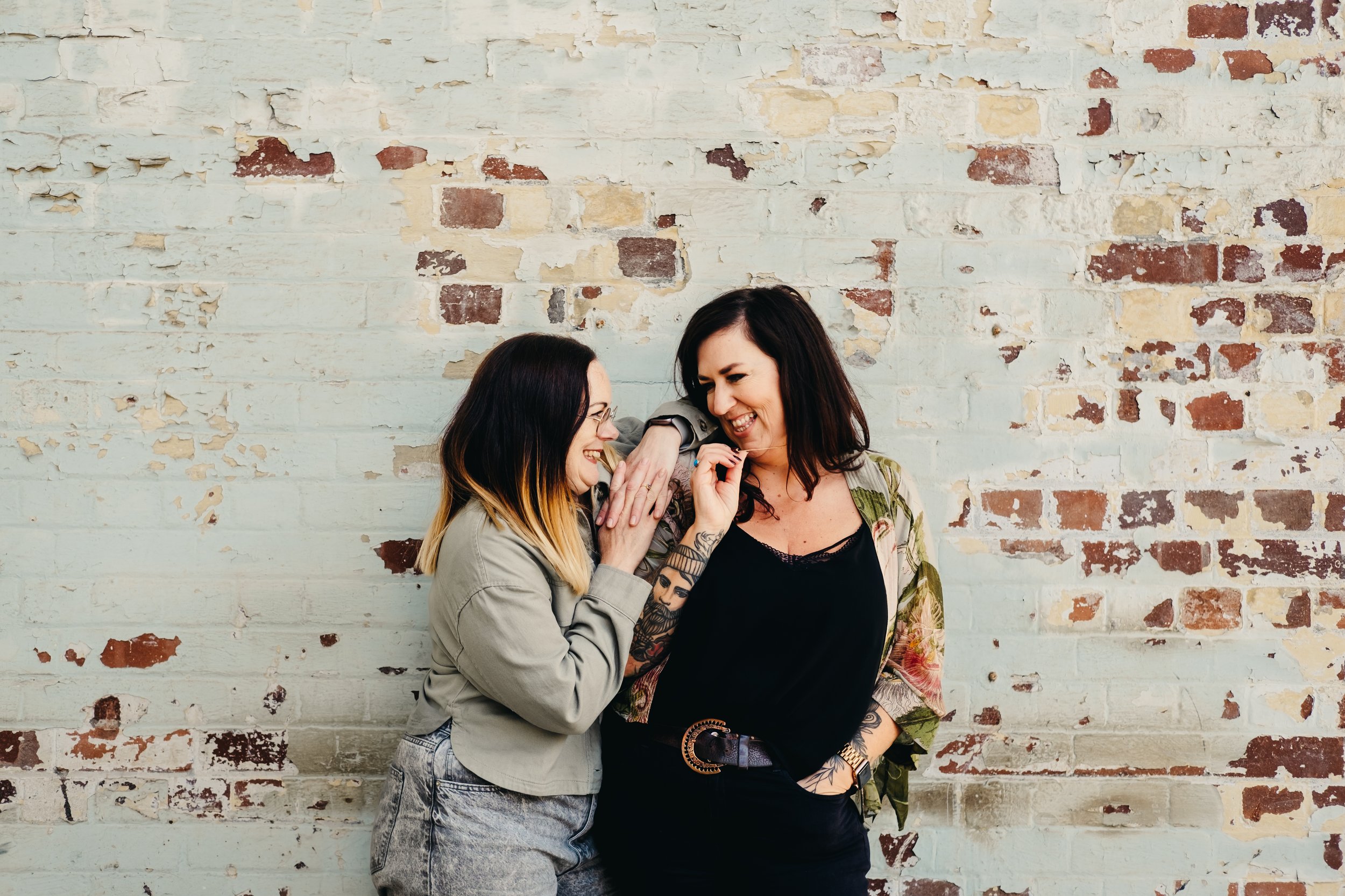 Fun portrait photography of Devon wedding videographer, Sally Johns with wedding photographer, Verity