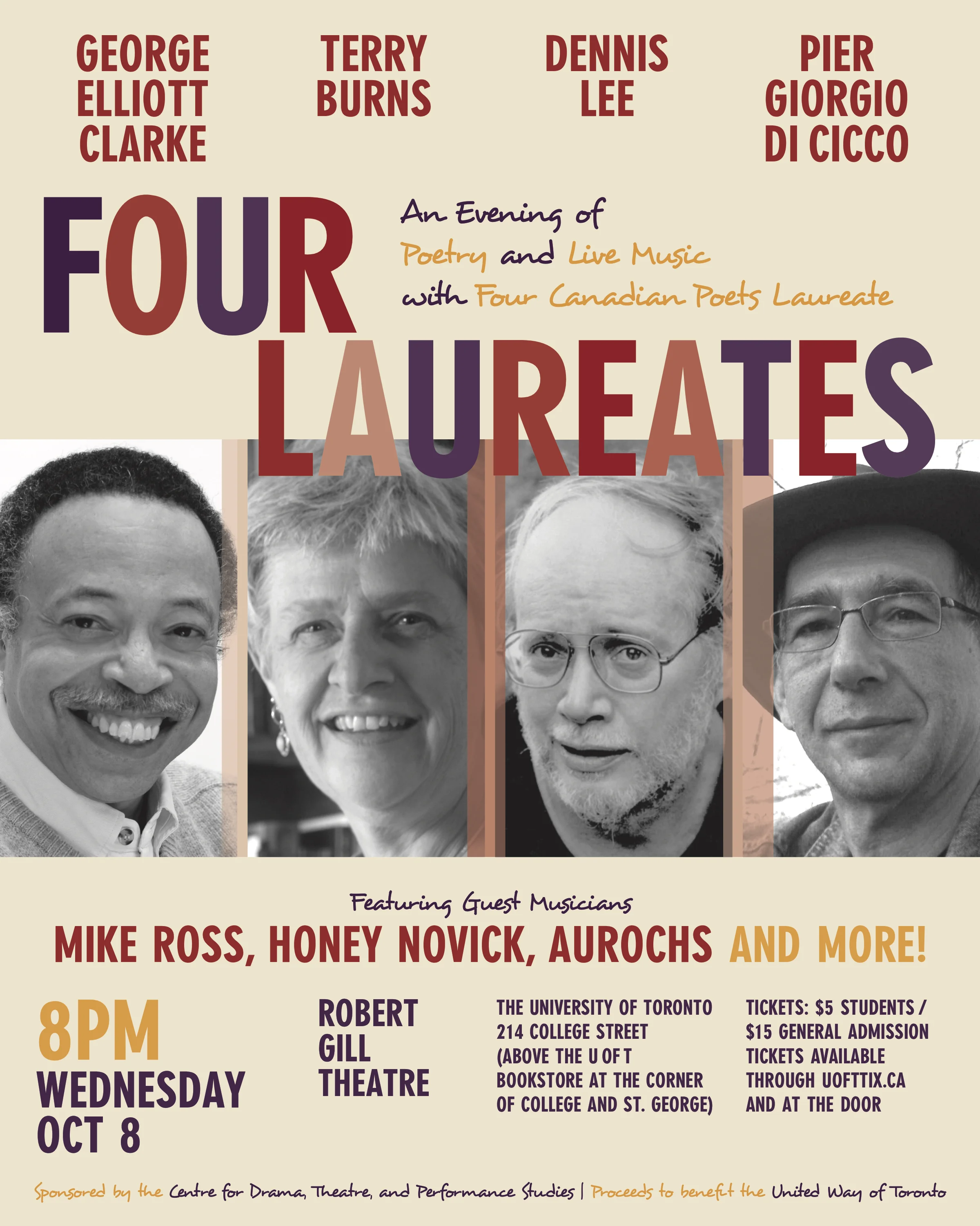Four Laureates: Poster for an evening of poetry, 2014.