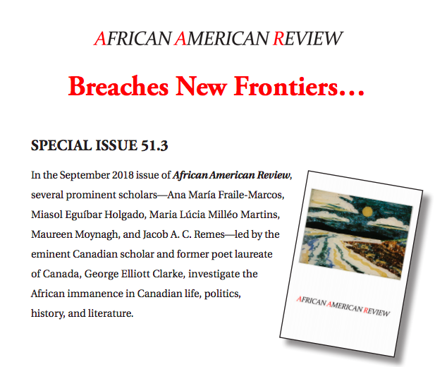 African American Review Special Issue, advertisement (2018).