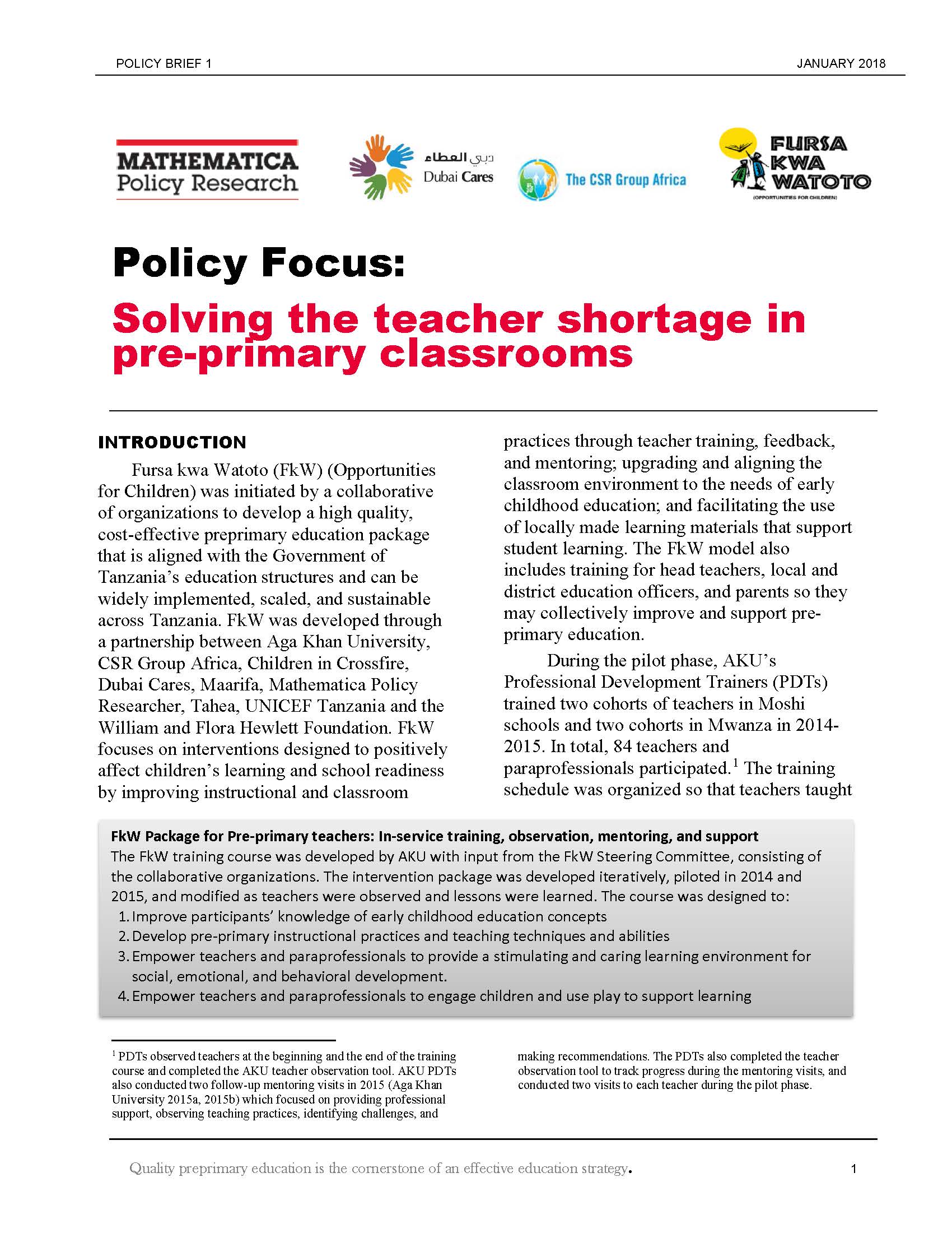 Policy Focus: Solving the Teacher Shortage (Brief)