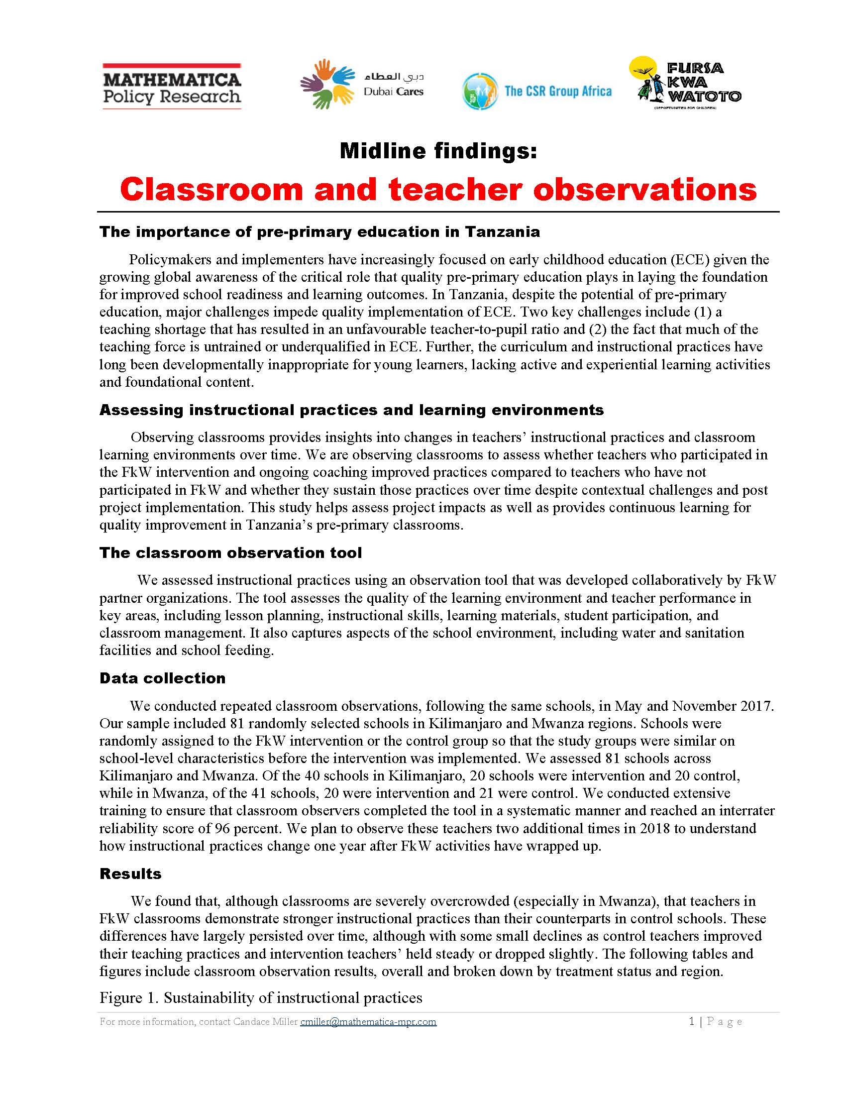 Classroom Observation Results Tables: Sustainability - Learning Agenda