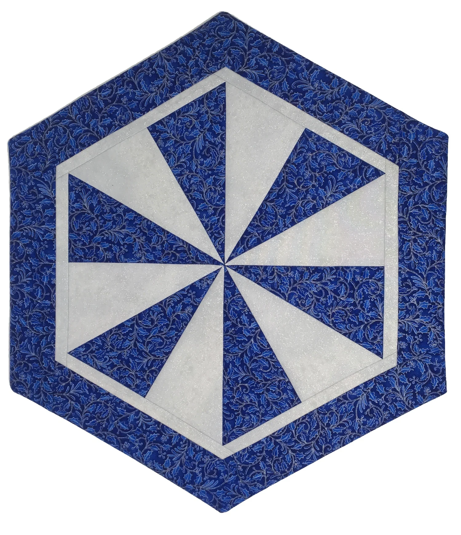 Blue and Silver Pieced Hexagon Mat
