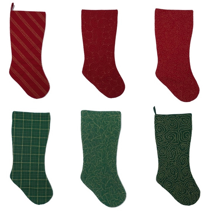 Six Christmas Stockings Quilted with Metallic Thread