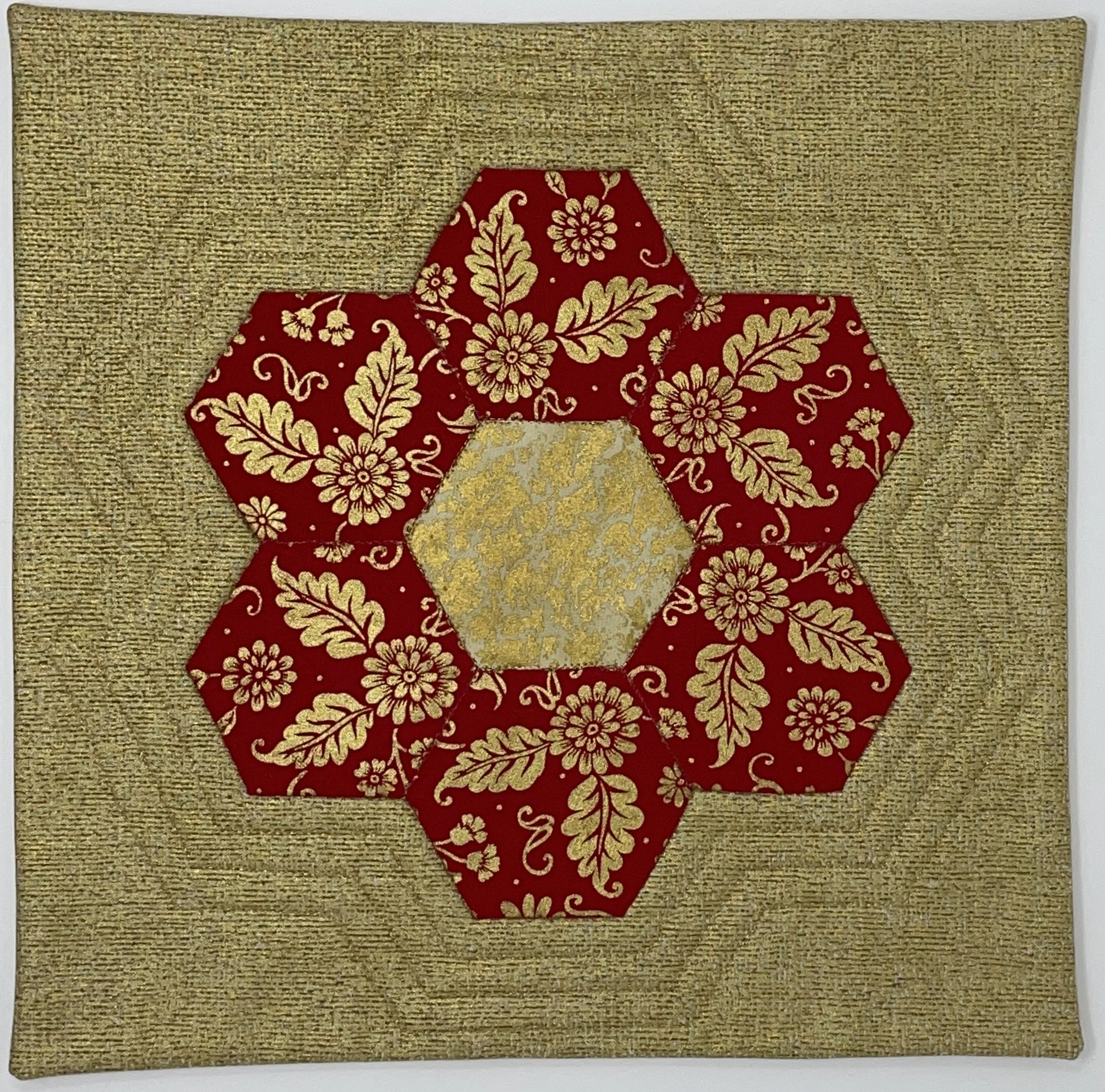 EPP By Machine:  Red and gold Hexagons