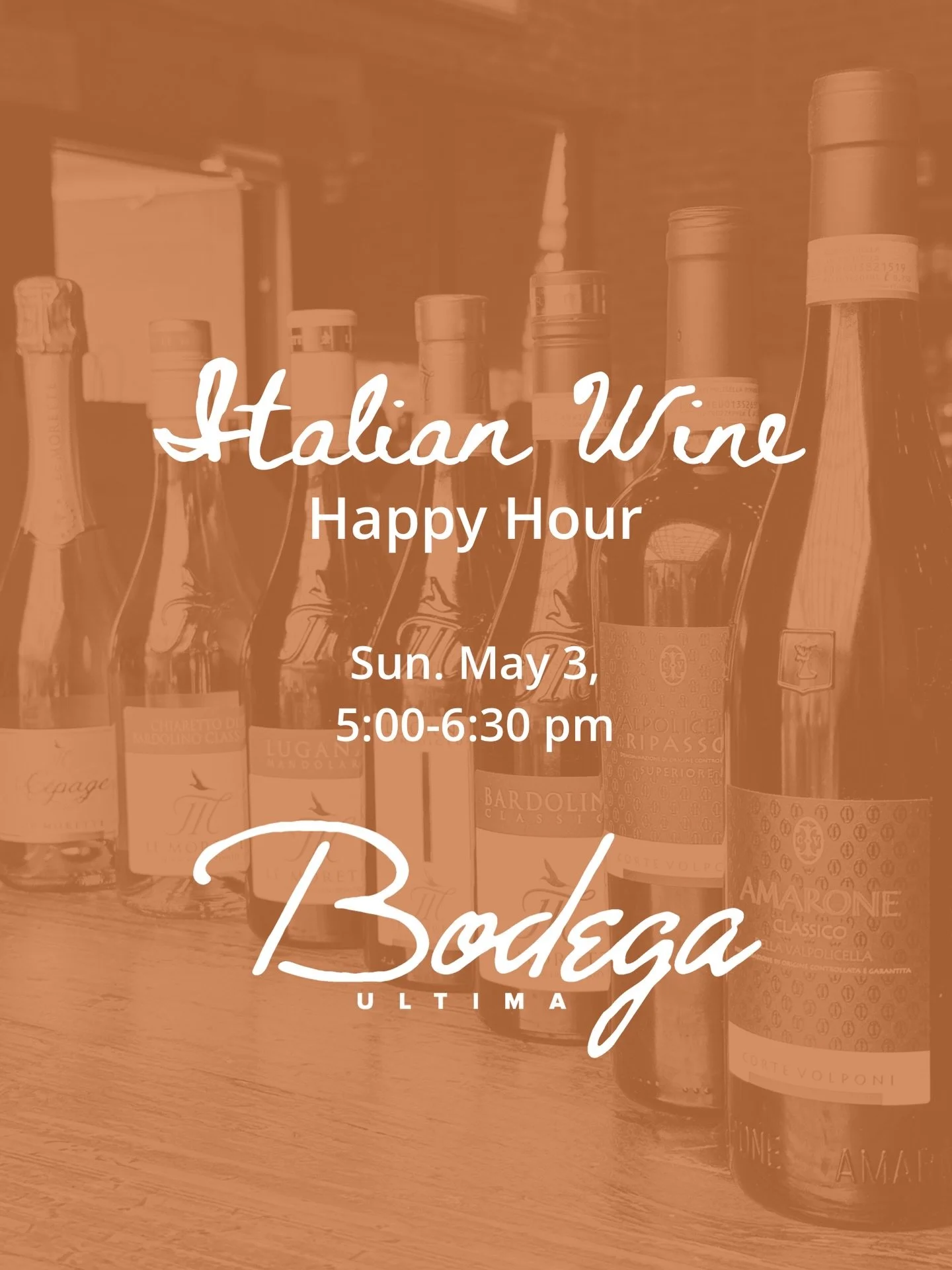 Italian Wine Happy Hour 🇮🇹 Valentina Frignani of Le Morette + Corte Volponi

Sun. May 3 🕔 5:00&ndash;6:30 pm
📍 Bodega Ultima
🎟️ $30 🔗 www.bodegaultima.com

Valentina returns for a happy hour where she will be pouring 7 wines 🍷 from Le Morette 