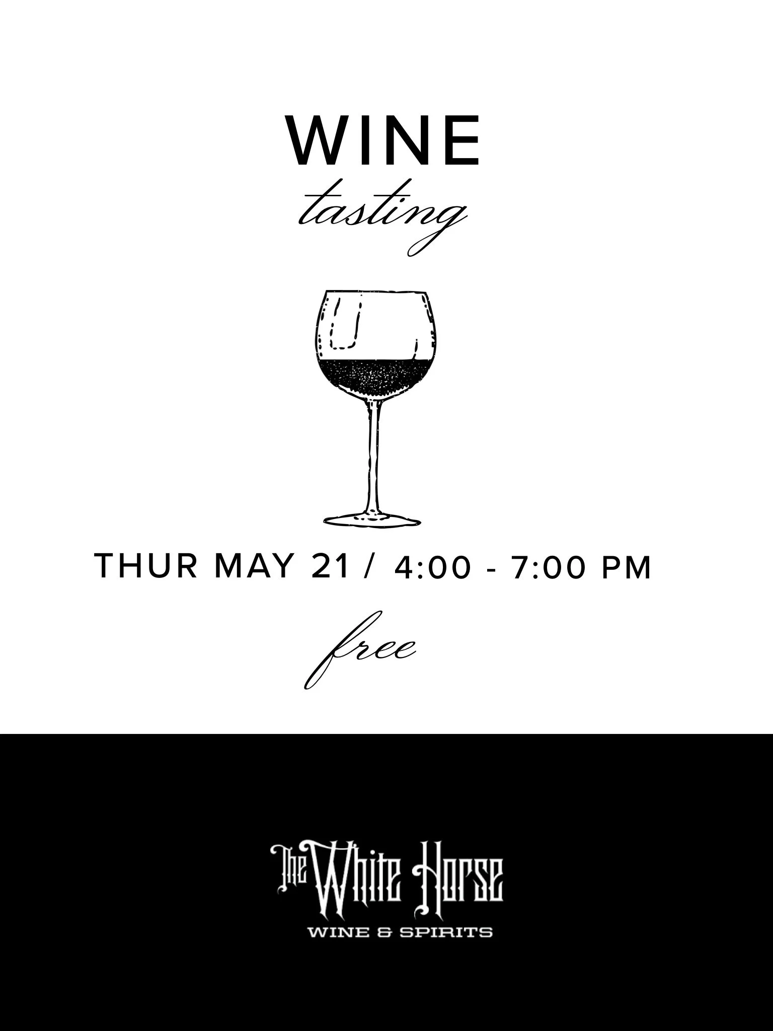 Wine 🍷 Tasting 🆓 

(THIS Thursday) May 21 / 4-7pm
📍 @whitehorse497 

Come to the White Horse &amp; taste 4 beautiful, seasonal offerings:
&bull; Esporao Bico Vinho Verde
&bull; La Solitude Cotes de Rh&ocirc;ne
&bull; Brunn Gruner Veltliner
&bull; 